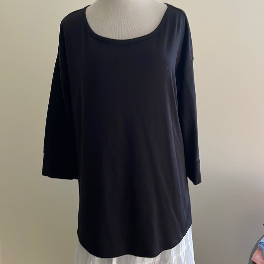 ST johns bay shirt long sleeve black three-quarter sleeve split tail size large